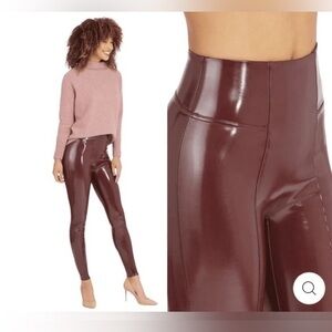 NEW SPANX LIQUID LEATHER FAUX RUBY RED LEATHER PANTS SZ MEDUIM TALL